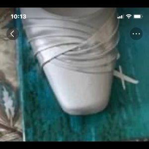 Silver low heeled pumps. Worn once indoors